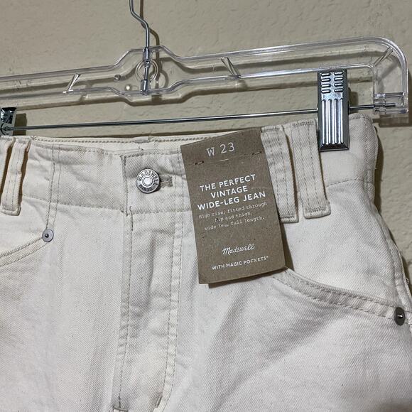 MADEWELL Jeans Women Sz 23 White Perfect Vintage Wide Leg High Rise Snap Hem NWT - Picture 4 of 14